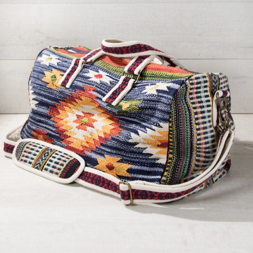 Boho Travel Duffel Bag - Ethnic Inspired Navajo Aztec Southwestern Design - Picture 2 of 10